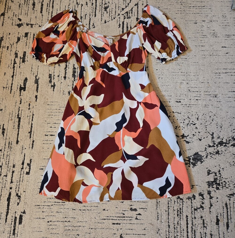 a new day Multicolor Abstract Off-Shoulder Puff-Sleeve Minidress